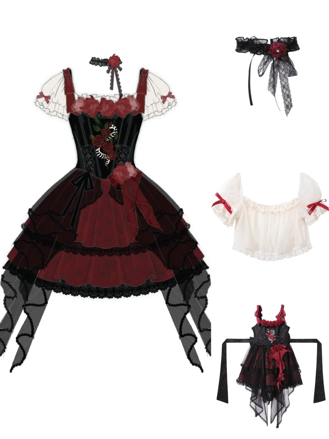 Girlhomeshops-Black red floral tulle lace short homecoming dress birthday dress gh5346