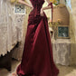 Burgundy Vintage Floral Long Satin Prom Dress Birthday Party Dress Evening Dress gh4412