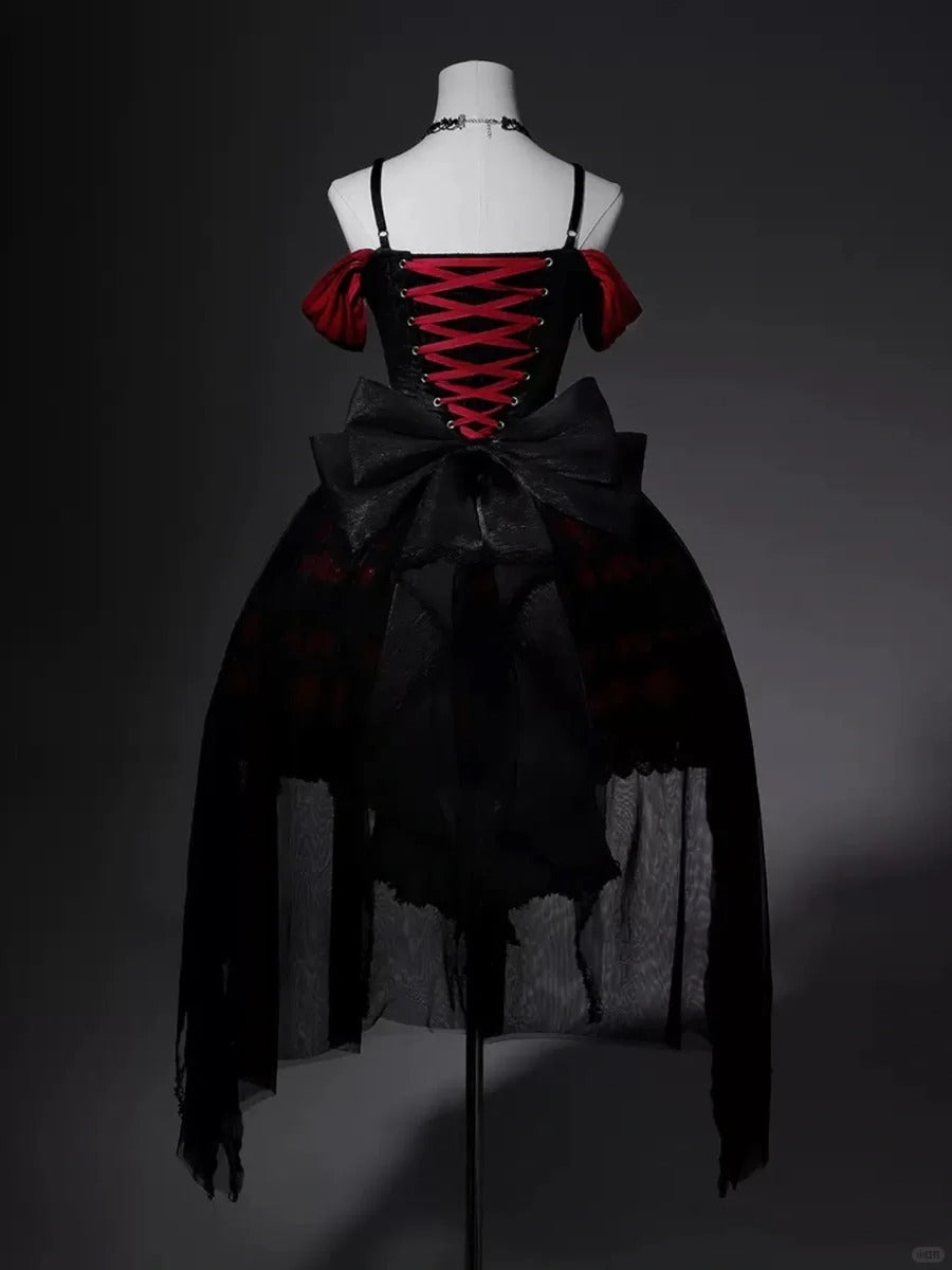 Girlhomeshops - Robe courte de soirée en tulle et dentelle perlée noire et rouge, robe d'anniversaire gh5347