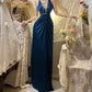 Blue Retro Elegant Fashion Long Satin Prom Dress Evening Gown Graduation Dress gh4257