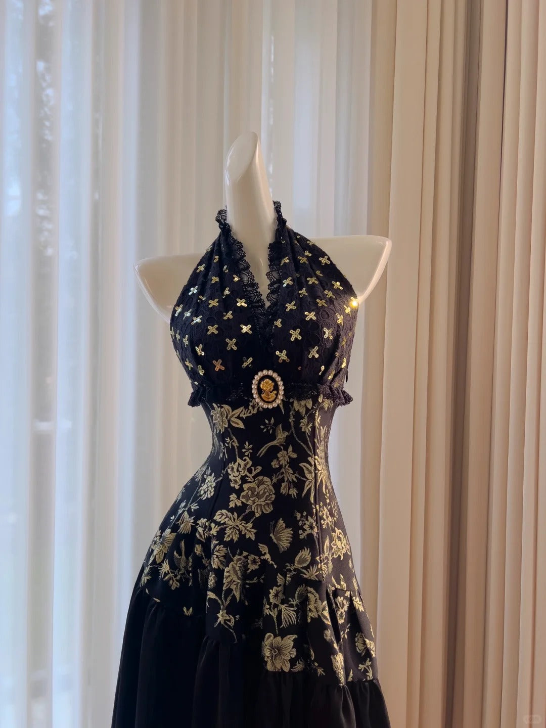 Robe de bal longue en satin noir/blanc vintage, robe de soirée d'anniversaire, gh4410