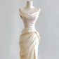 Girlhomeshops--✨Cream yellow long satin prom dress gh5480