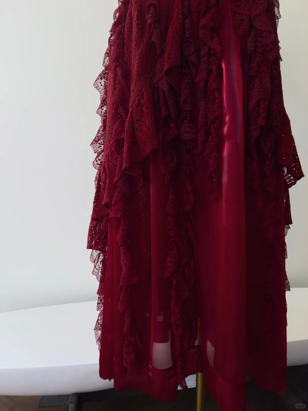 Robe de soirée longue en satin bordeaux vintage, tenue de bal, d'anniversaire, gh4409