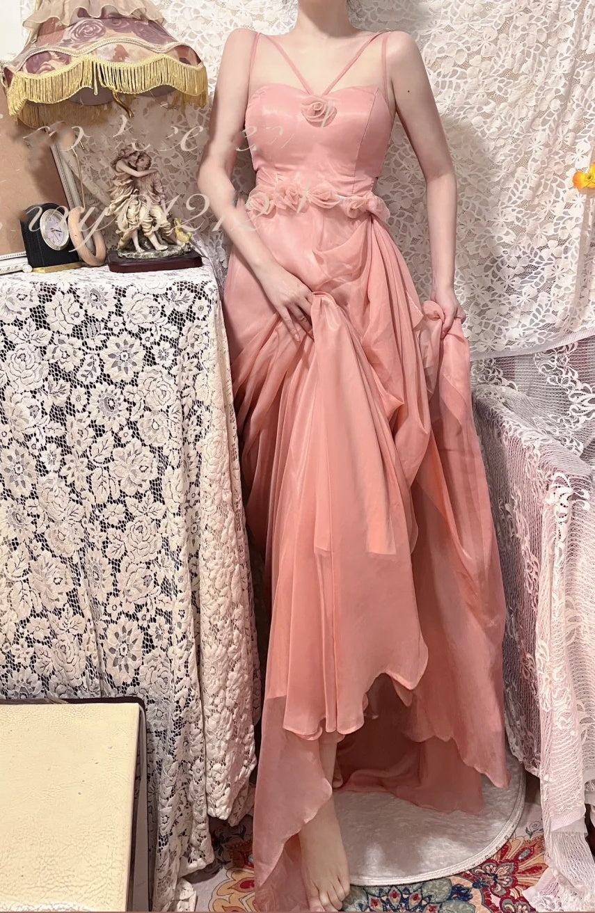Robe de bal longue en mousseline de soie à fleurs roses, robe de soirée, robe de remise de diplôme, gh4505