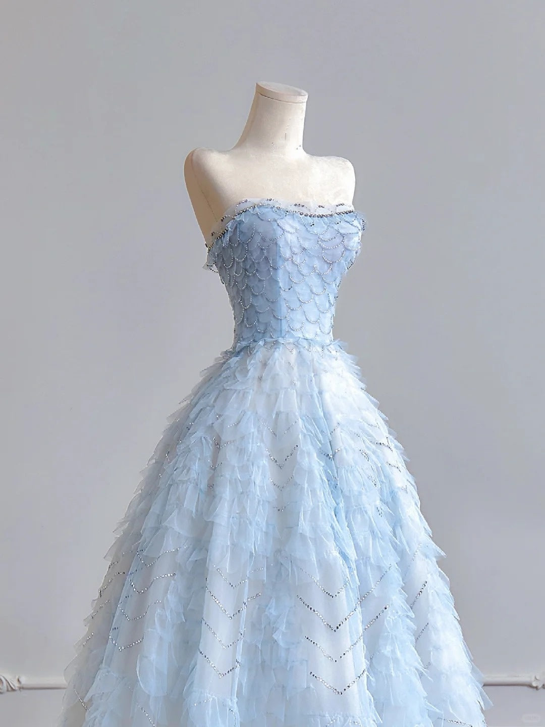 Girlhomeshops - Robe de mariée longue en tulle et organza bleu clair, longueur au sol, gh5487