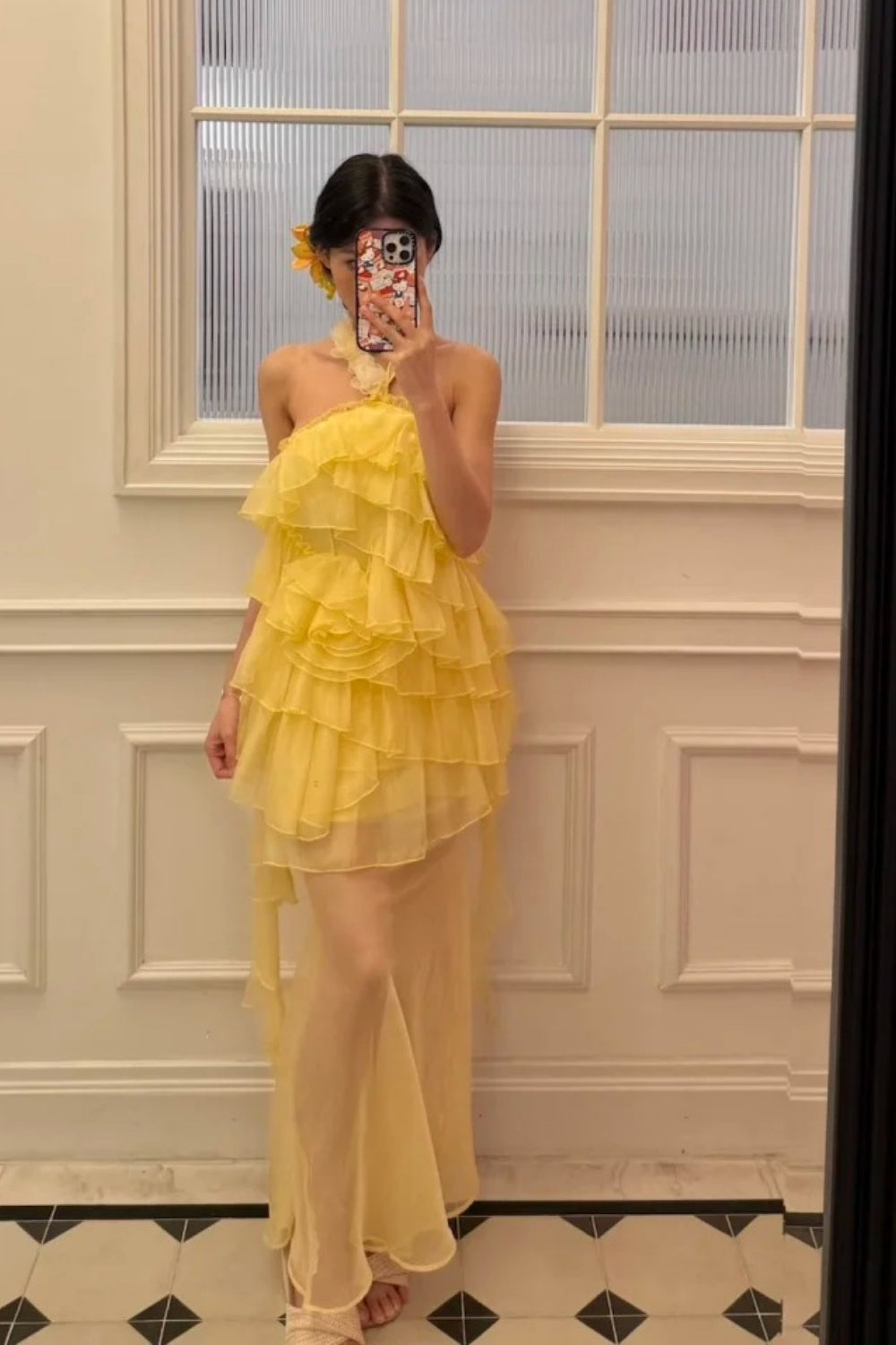 Robe de plage jaune, robe de soirée, robe en mousseline gh6634