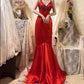 Red Vintage Floral Long Satin Prom Dress Birthday Party Dress Evening Dress gh4413