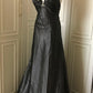 ✨🖤Black beaded mysterious and noble black swan vintag Downton Abbey deep V long satin ball gown evening dress gh4390