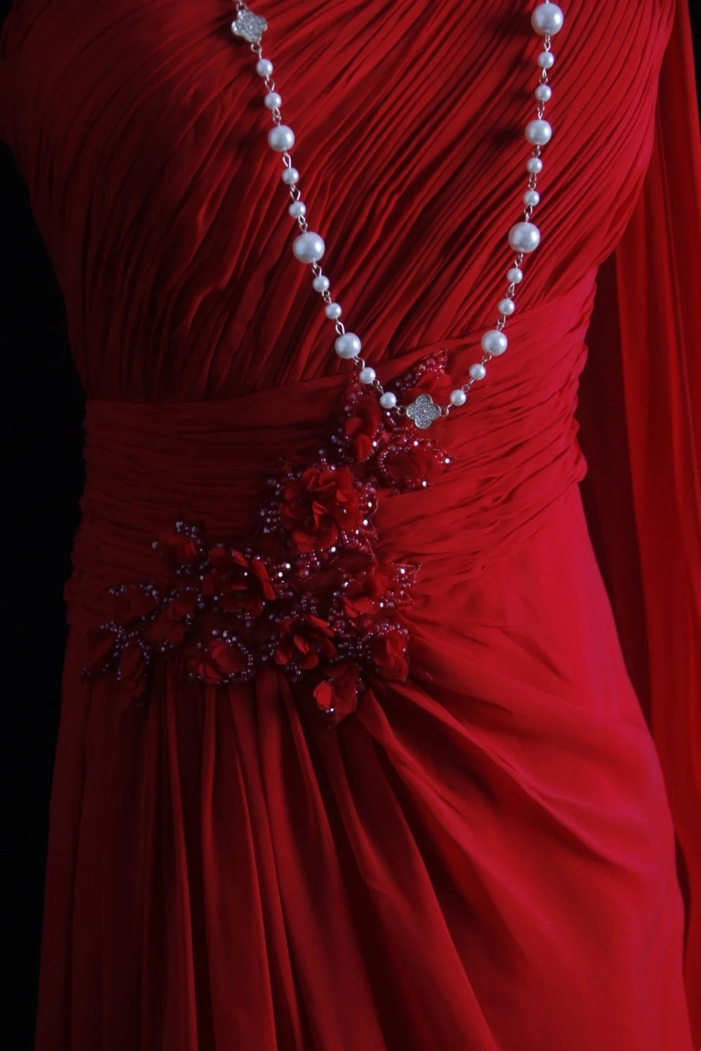 Red long tulle evening gown gh6852