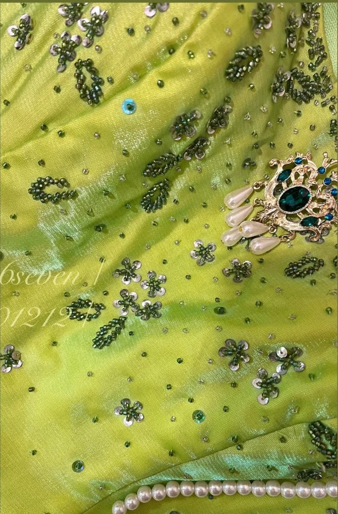 Green exquisite beaded vintage fashion floral long satin tulle ball gown evening dress gh4433