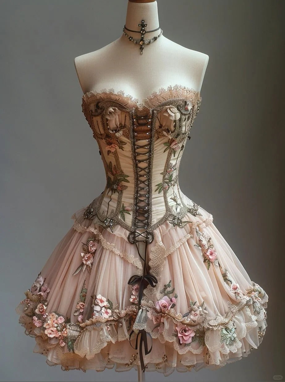 Pink Vintage Sweet Beaded Floral Short Chiffon Homecoming Dress Birthday Party Dress Prom Dress gh4689