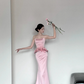 Pink Fashion Elegant Exquisite Floral Long Satin Corset Mermaid Slim Floor Length Train Ball Gown Evening Dress Party Dress Prom Dress gh3731