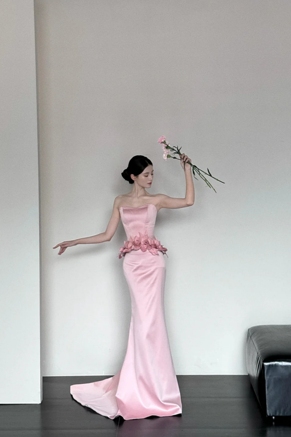 Pink Fashion Elegant Exquisite Floral Long Satin Corset Mermaid Slim Floor Length Train Ball Gown Evening Dress Party Dress Prom Dress gh3731