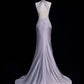 Robe de soirée longue et élégante en satin violet, longueur au sol, gh4293