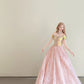 girlhomeshops-Vintage Pink-Gold Contrast Off-Shoulder Court Style Evening Gown gh6027