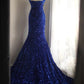 Robe de soirée bleu royal en queue de poisson, en velours, paillettes, perles, fente latérale, plissée, pour mariage, cérémonie, fête d'anniversaire, gh4326