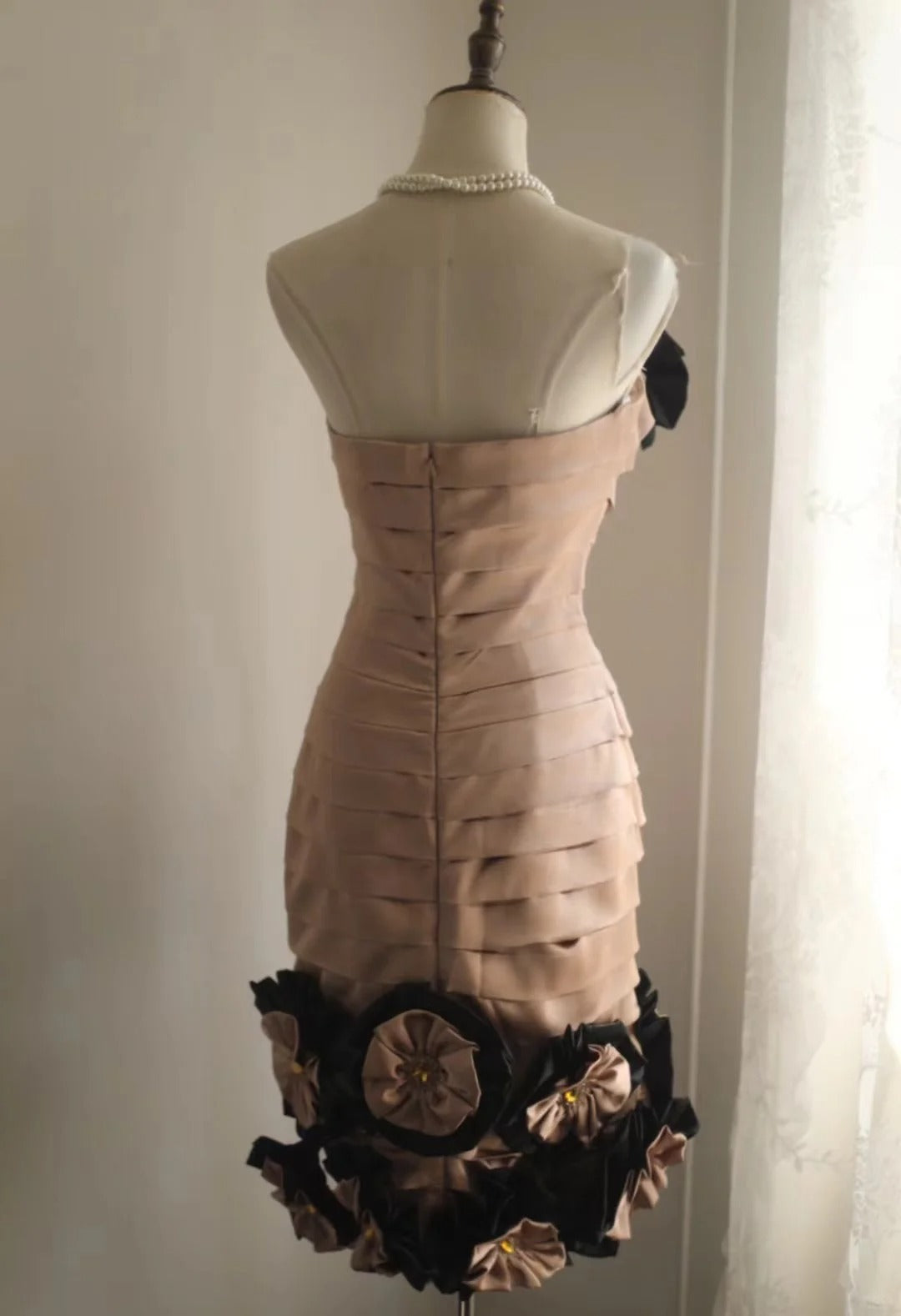 Tea Color Fashion Floral Short Front and Back Length Short Satin Homecoming Dress Fashion Birthday Party Dress Evening Dress gh4816