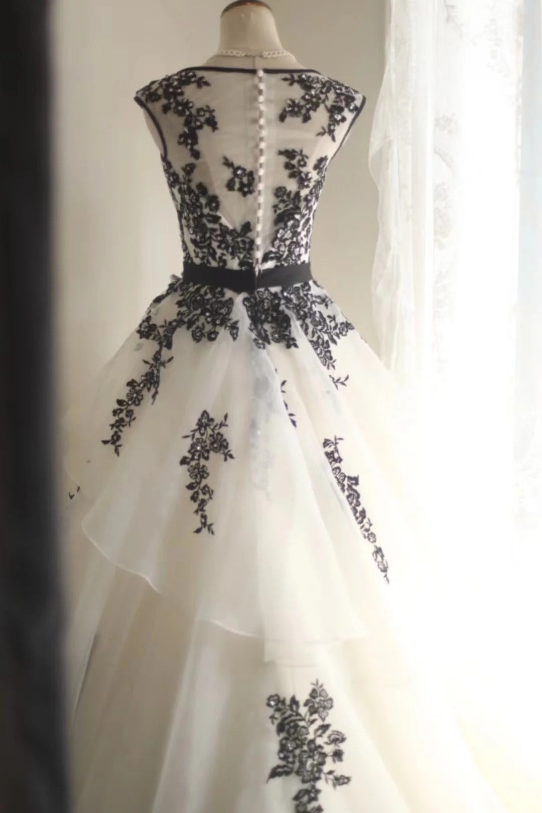 Robe de soirée longue en tulle et dentelle florale style cygne noir, tenue de princesse, gh4324