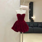 Burgundy/Black shiny homecoming dress short velvet prom dress evening dress birthday dress gh4526