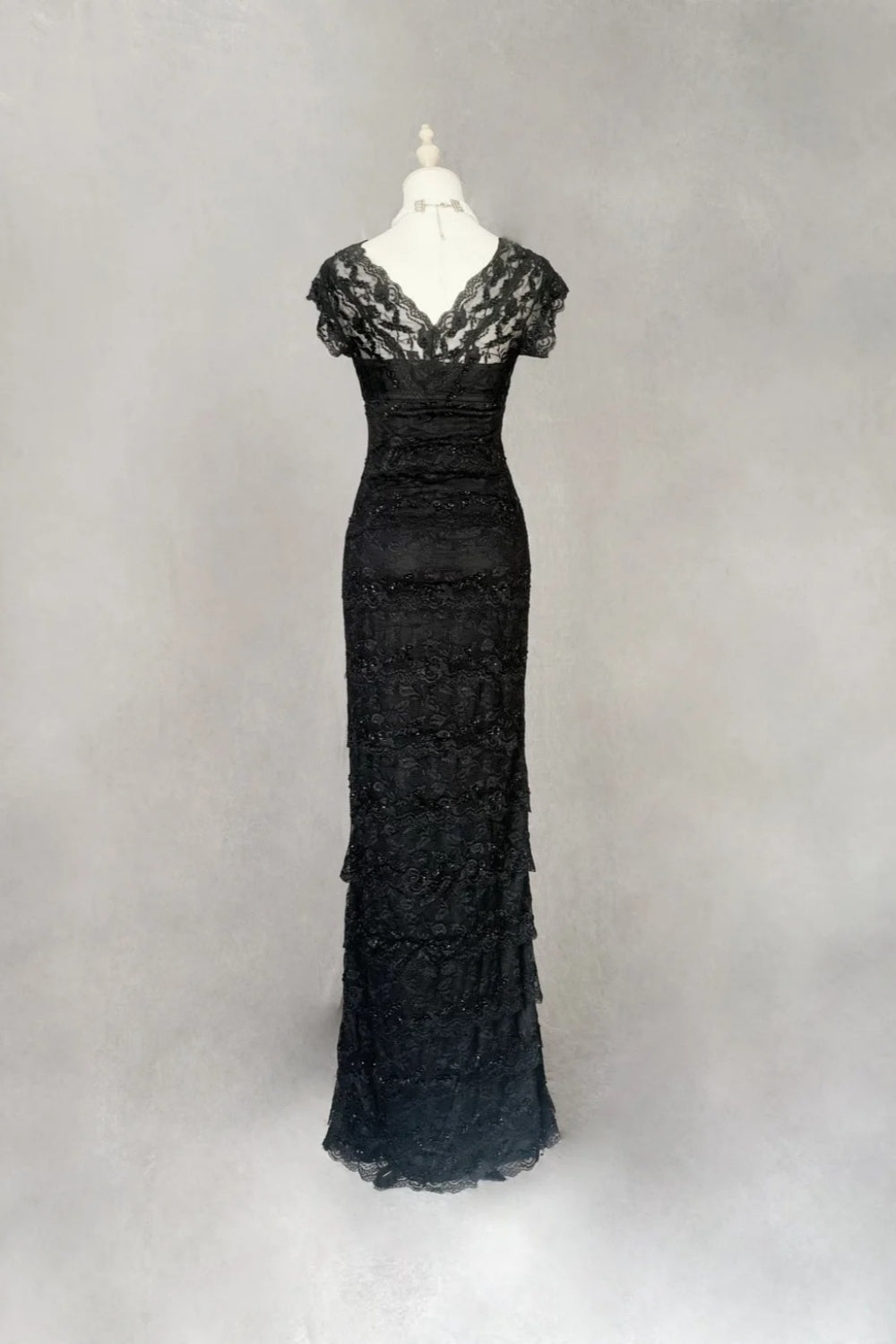 girlhomeshops-Black Vintage Beaded Long Lace Dress gh6243