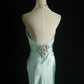 girlhomeshops-Mint Green Satin Halter Sleeveless Floor-Length Beaded Mermaid Evening Gown gh6307