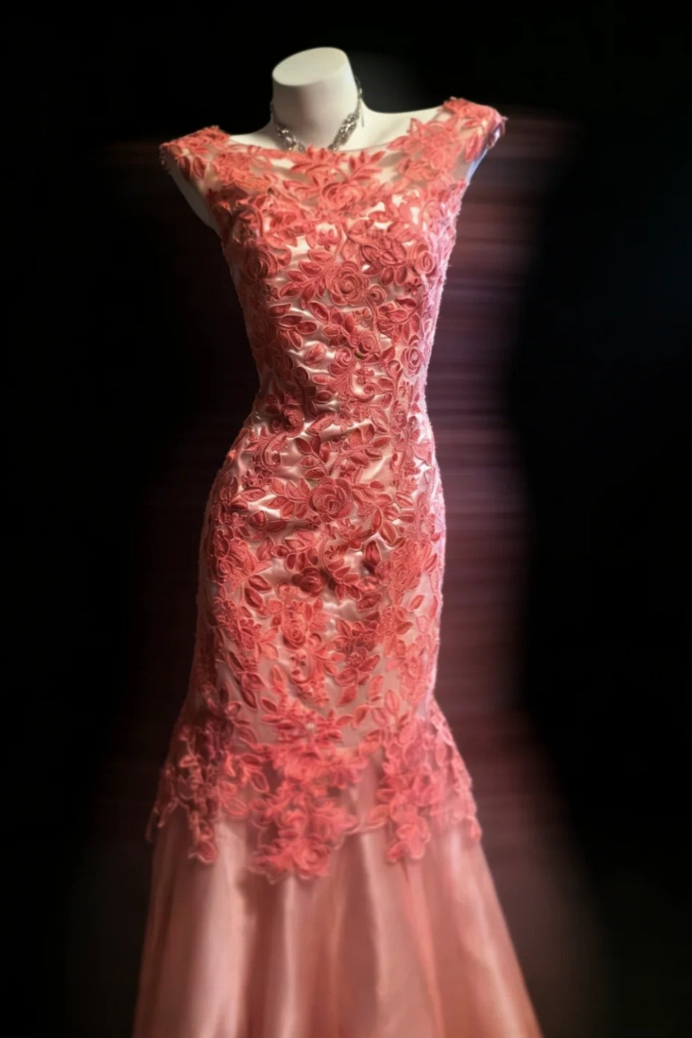 Rose lace long tulle evening gown gh6851