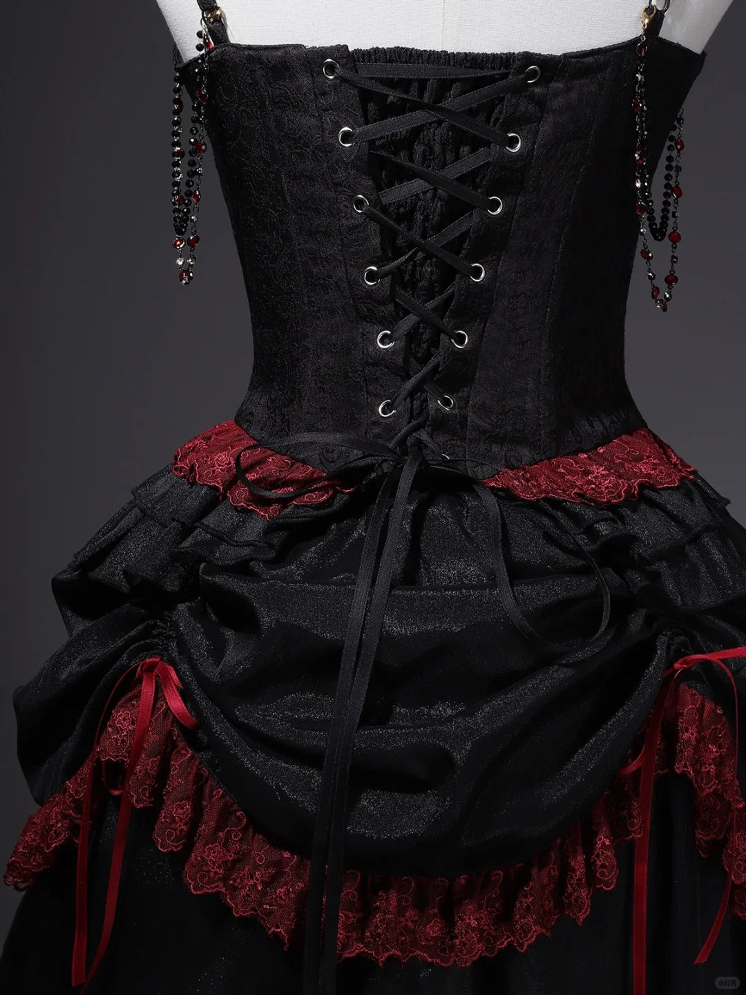 Girlhomeshops-Schwarz rot elegante lange Korsett Tüll Ballkleid Abendkleid gh5345