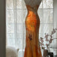 Orange Delicate Floral Spaghetti Strap Long Satin Chiffon Ball Gown Evening Dress Party Dress gh4093