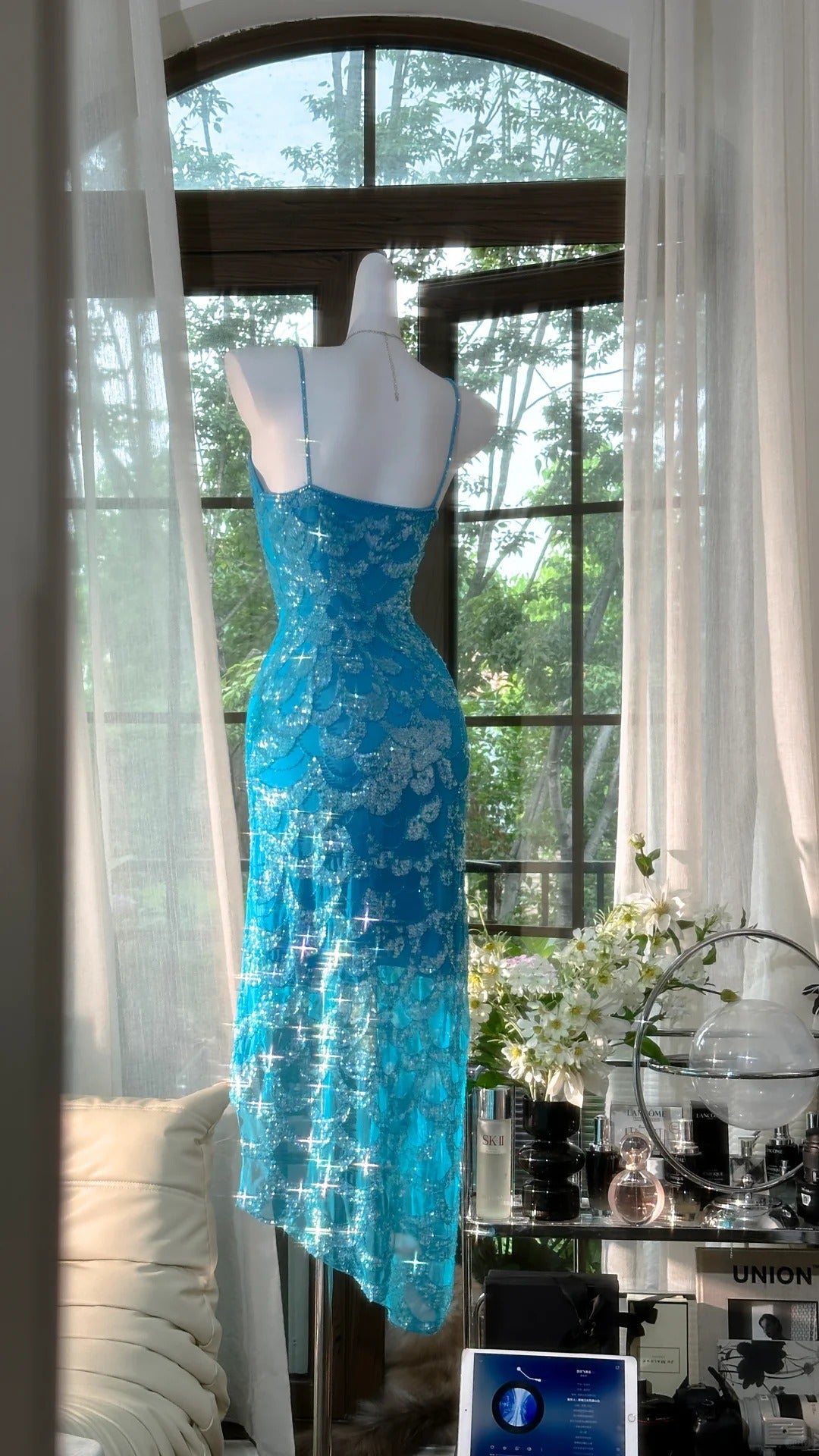 Blue Sparkling Ball Gown Long Chiffon Ball Gown Evening Gown Birthday Gown Wedding Gown gh4528