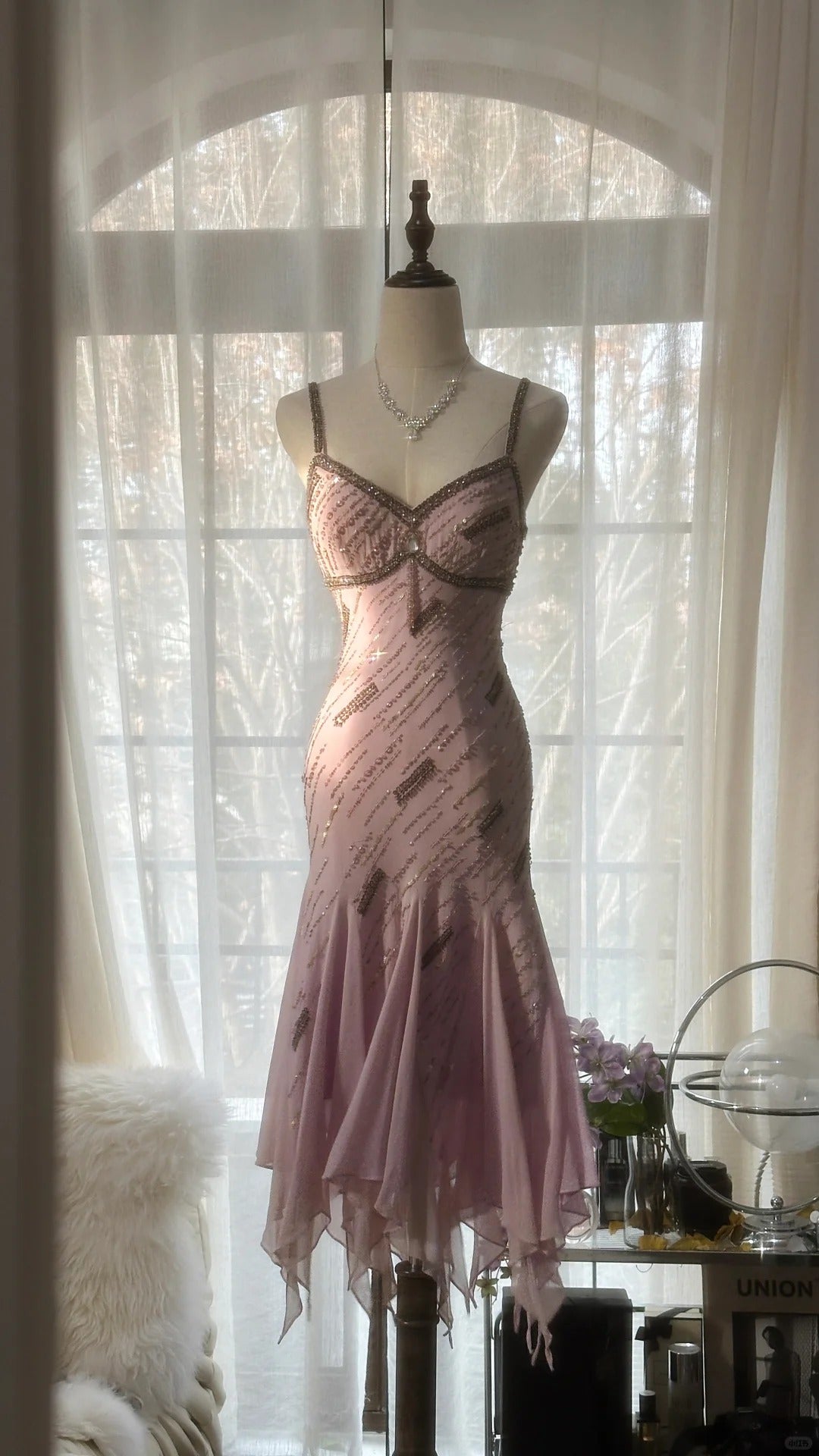 Robe de soirée élégante rose pâle, élégante, décolleté en cœur, bretelles spaghetti, longue en mousseline de soie à volants, robe de bal, robe de soirée, robe de fête d'anniversaire/de vacances, robe de bal gh4067