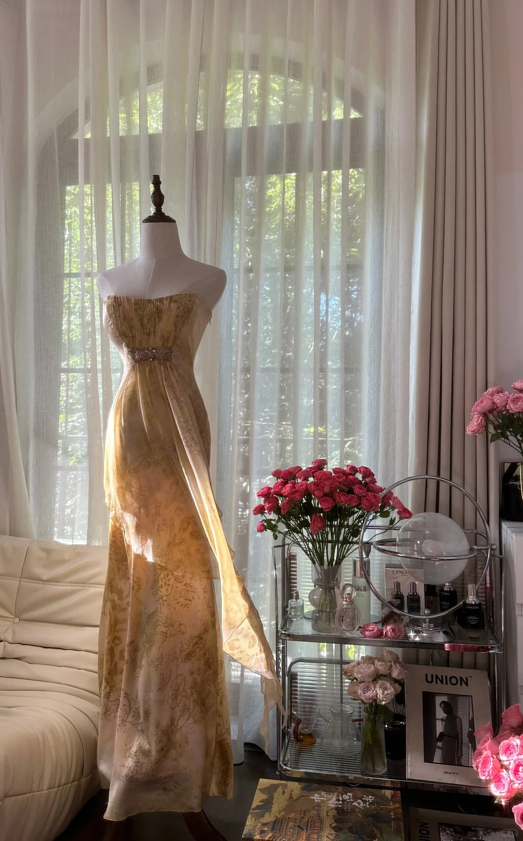 Robe de soirée longue en mousseline de soie, élégante et de couleur claire, idéale pour un anniversaire ou des fêtes (gh4065)