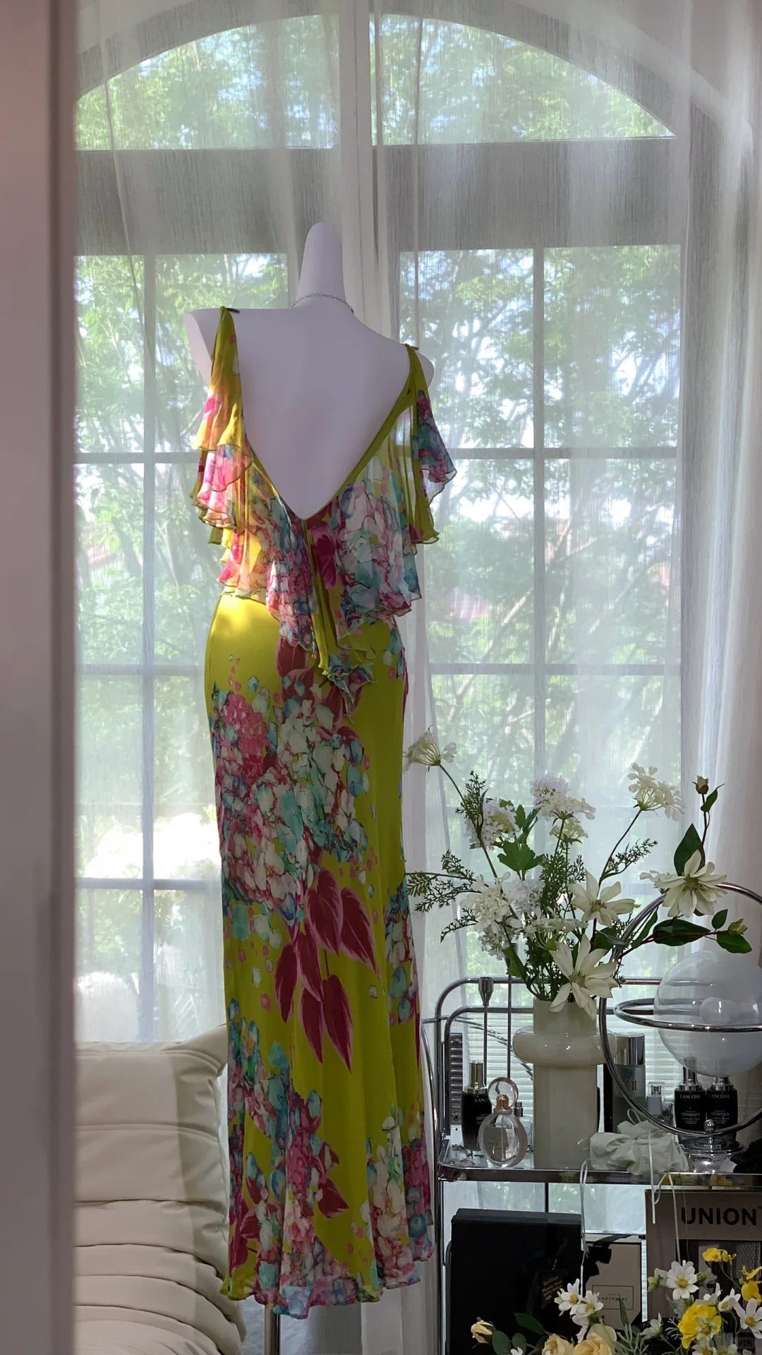 Robe de soirée longue en mousseline de soie, élégante et romantique, dos nu, verte, pour anniversaire ou fête, gh4044