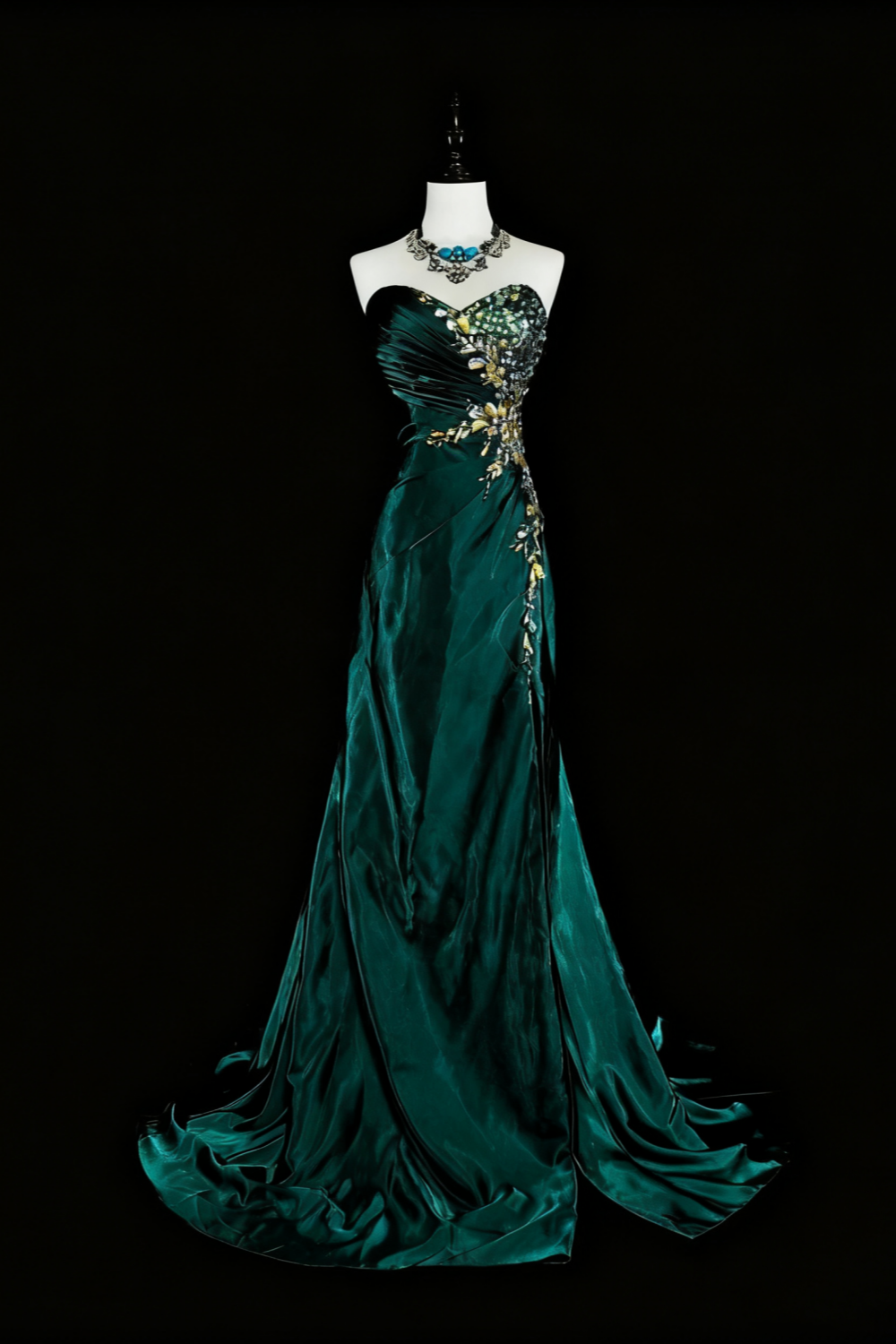 girlhomeshops- Green Retro Beaded Trailing Evening Gown gh6213