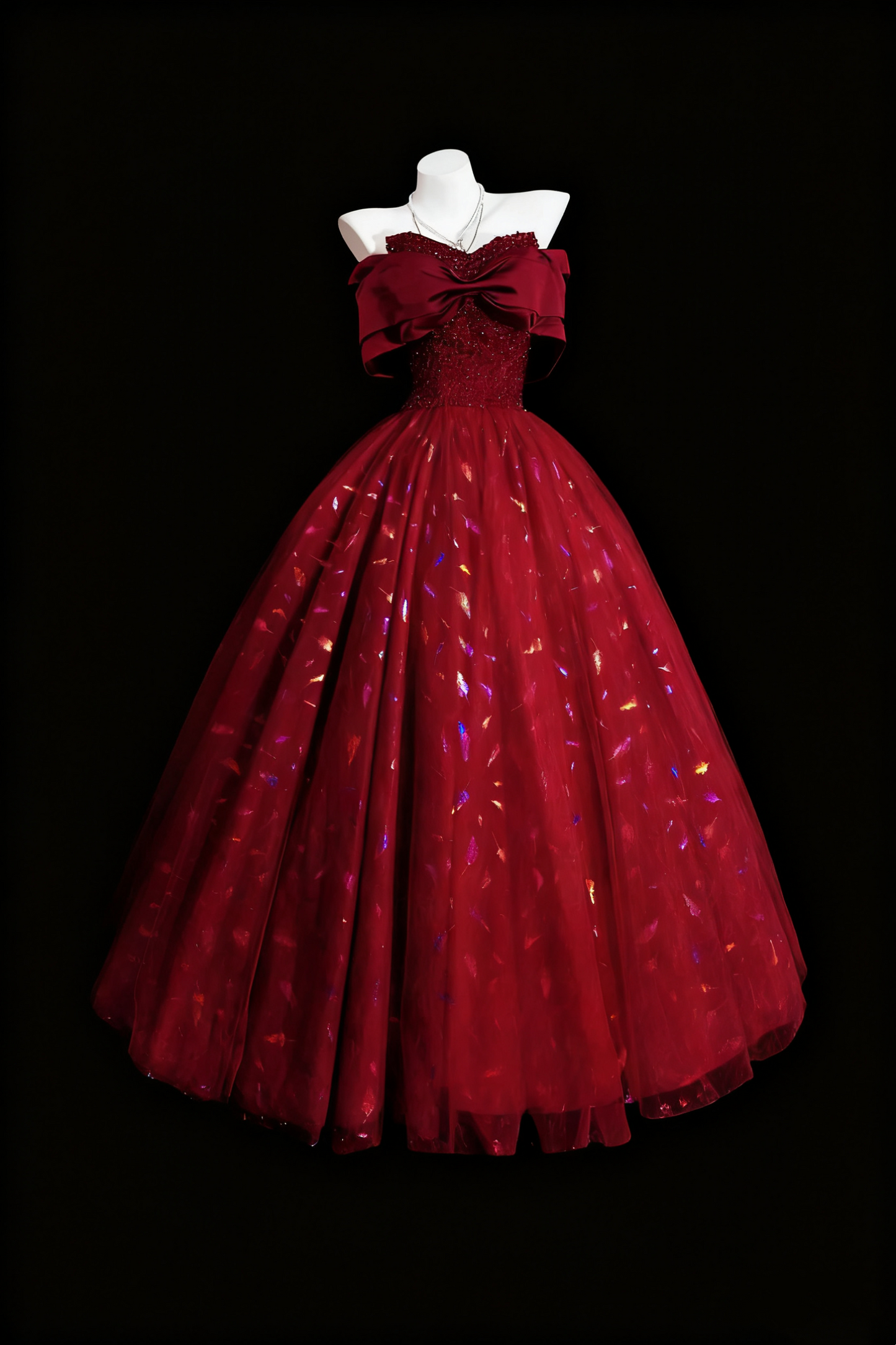 girlhomeshops-Rotes, schimmerndes langes Tüll-Ballkleid gh6280