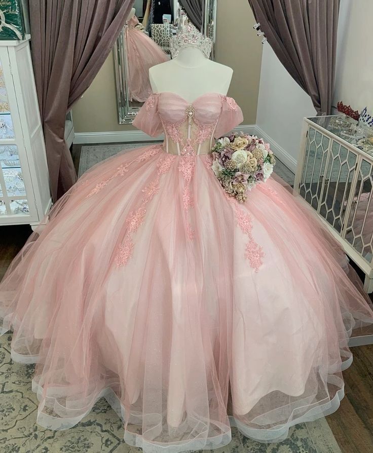 Pink Glitter Off-shoulder Crystal Applique Lace Tulle Sweet Long Ball Gown Evening Gown Adult Ceremony Dress graduation dress gh3133