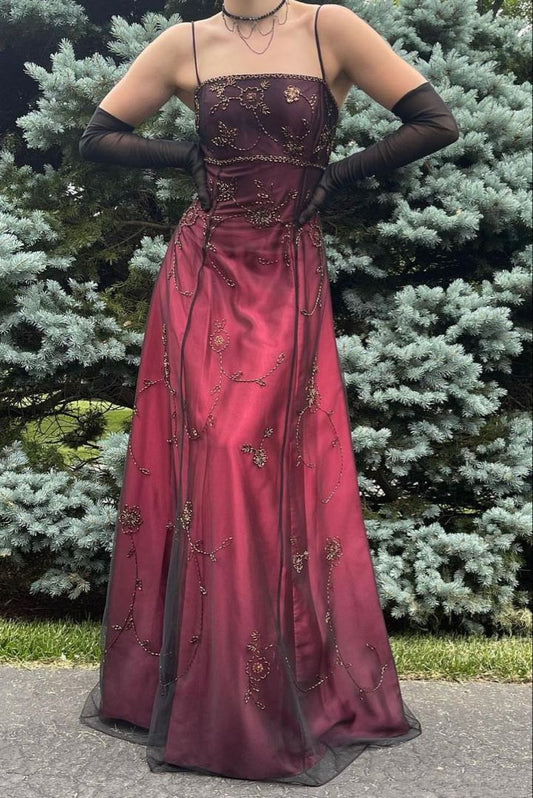 Burgundy Delicate Beaded Long Tulle Elegant Ball Gown Evening Dress Formal Birthday Party Dress Prom Dress gh3615
