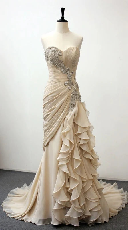 Girlhomeshops - Robe de mariée élégante, coupe sirène, coupe ajustée, épaules dénudées, longue, en tulle, avec appliques exquises, gh5973