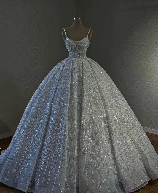 Robe de soirée longue en tulle blanc brillant et exquise, robe de mariée élégante et longue au sol, gh3350
