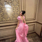 Pink Retro Elegant Sweet Short Sleeve Long Ruffles Backless Lace-up Long Satin Evening Dress Birthday Party Dress Homecoming Dress gh3144