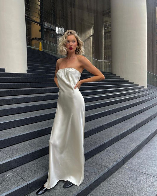 Ivory Fashion Chic Long Sexy Backless Satin prom dress Evening Dress Party Dress gh3291