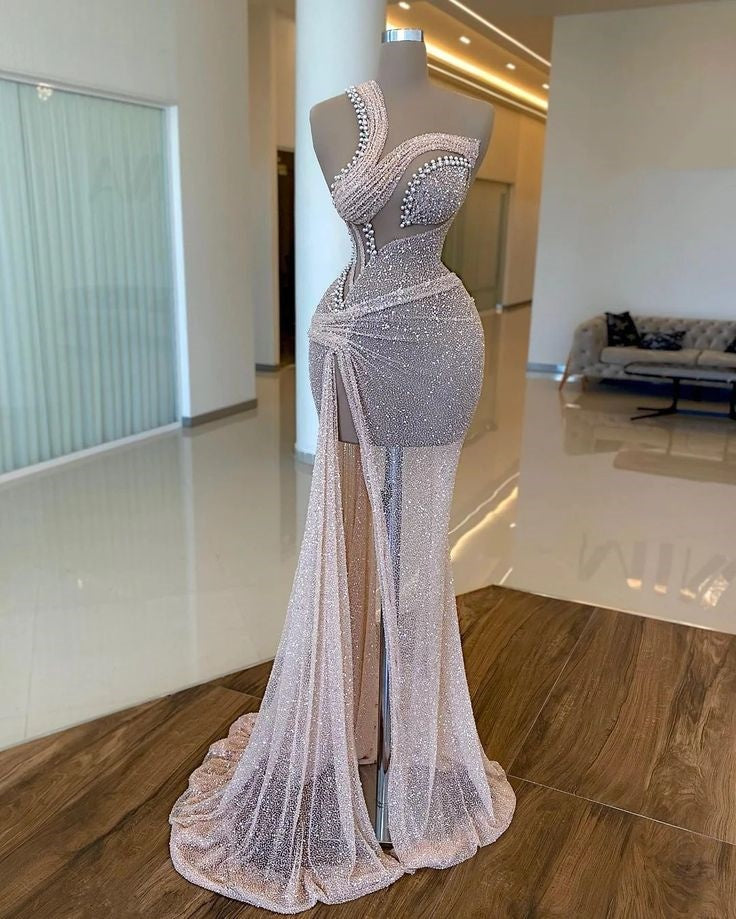 Rosa Luxus Pailletten Langes Ballkleid Abendkleid gh3060