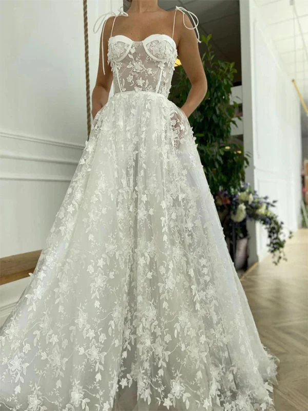 Lace See-Through Underwired White Color Wedding Maxi Dress gh1791