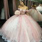 Pink Glitter Off-shoulder Crystal Applique Lace Tulle Sweet Long Ball Gown Evening Gown Adult Ceremony Dress graduation dress gh3133