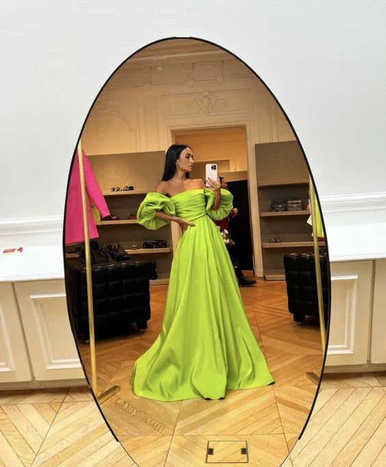 Green fashion tube top sexy off-shoulder puff sleeve floor length maxi dress long ball gown evening dress party dress gh3074