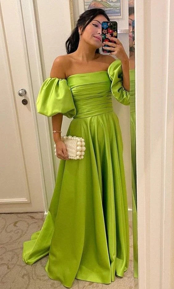 Green fashion tube top sexy off-shoulder puff sleeve floor length maxi dress long ball gown evening dress party dress gh3074
