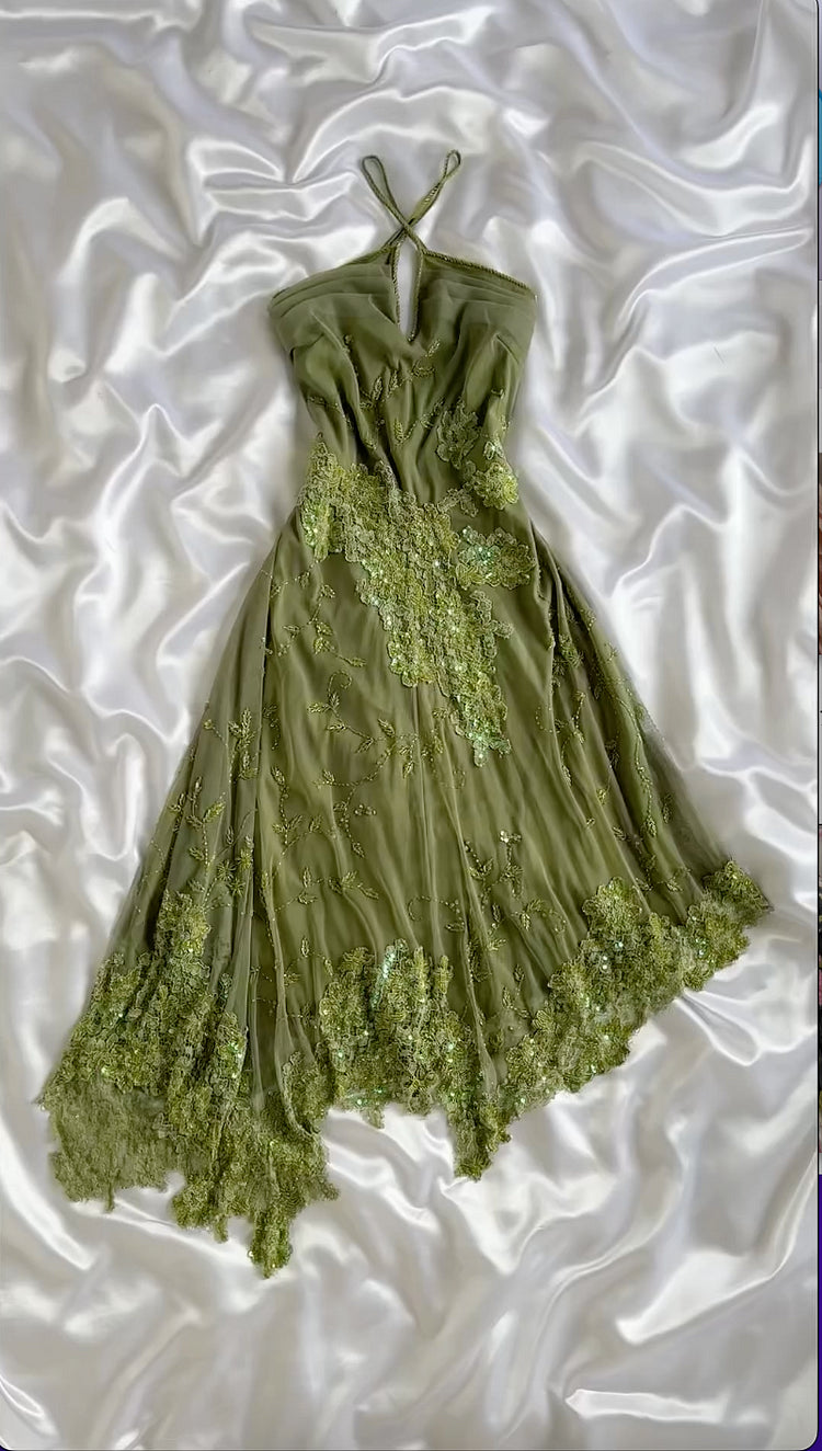 Green Fashion Delicate Floral Beaded Strap Long Ankle Length/Short Chiffon Homecoming Dress Prom Dress Evening Dress Party Dress Prom Dress gh3774