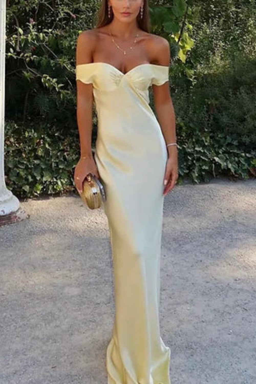 Girlhomeshops - Robe d'invitée de mariage jaune, élégante, simple, longue, en satin, gh5630