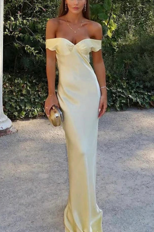 Girlhomeshops - Robe d'invitée de mariage jaune, élégante, simple, longue, en satin, gh5630