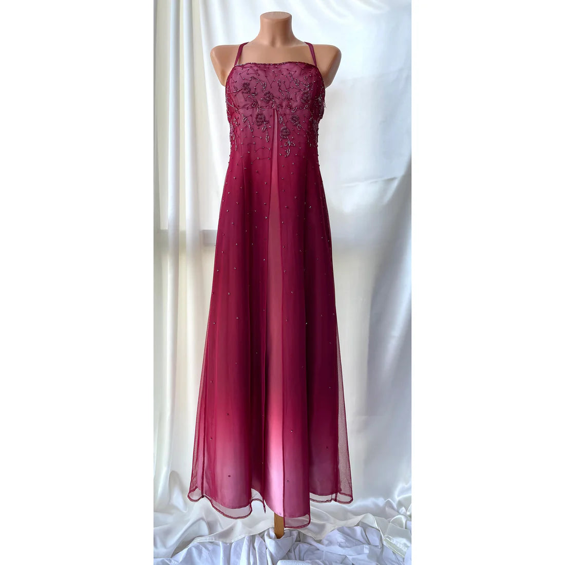 Girlhomeshops – Rotes, exquisites, florales, perlenbesetztes, modisches, langes Tüll-Ballkleid mit Abschlussballkleid gh5521
