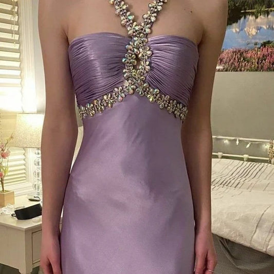 Vintage purple fashion exquisite beading elegant long satin ball gown, evening dress, formal party event dress gh3527